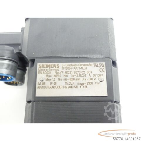 西门子电机 Siemens 1FT6034-1AK71-4EG1 Synchronservomotor SN:YFRO21867302001