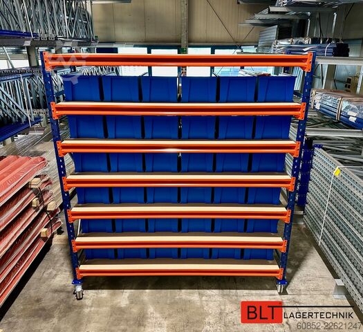 Schroefplank-pickplank Kommissionierwagen Regalwagen Rollwagen inkl. 36 x Sichtlagerkiste