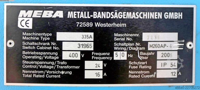 Band Saw MEBA - Vollautomat ECO 335 A