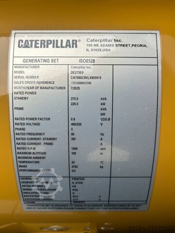 Generator set CAT DE275E0 - C9 - 275 kVA Generator - DPX-18020