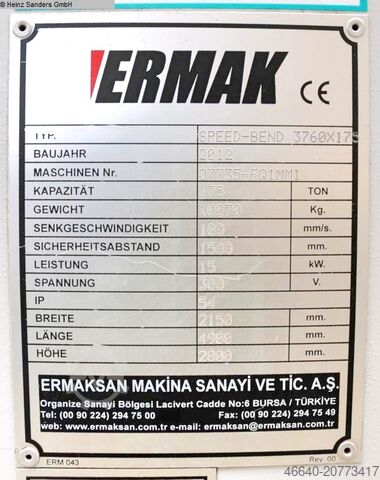Tryckbroms - hydraulisk ERMAK SPEED BEND 37.175