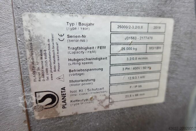 Talha de corrente PLANETA 25000/2 - 3,2/0,8