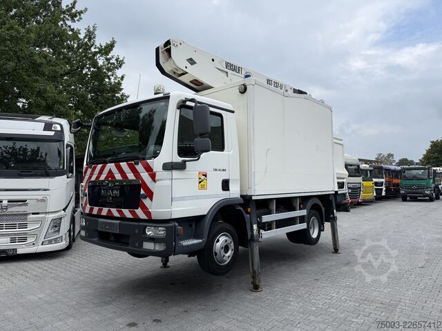 Piattaforma aerea montata su camion MAN TGL 12.180 Koffer mit Ruthmann Versalift 14.90m
