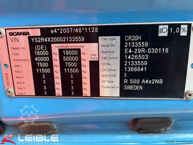 স্ট্যান্ডার্ড ট্রাক্টর ইউনিট SCANIA R 500 *Standklima*Alcoa*Kipphydro*
