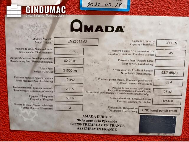 Bokštelinis štampavimo presas AMADA EMZ 3612 M2
