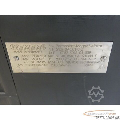 Steuerung Siemens 1FT5102-0AC01-0-Z Motor SN: EC182307601009 mit 1FU1050-6AC Tacho
