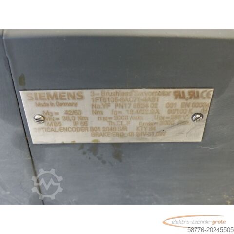 Motor Siemens Siemens 1FT6105-8AC71-4AB1 Synchron-Servomotor SN:YFPN17962402001