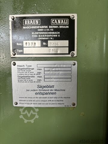Sierra de cinta de bloque/divisora Braun de 15 kW Braun Canali Typ 1100