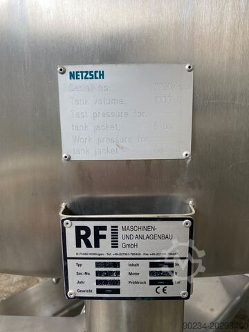 Tanque mezclador vertical de acero inoxidable de 1.000 litros con camisa. NETZSCH 1000 Litre