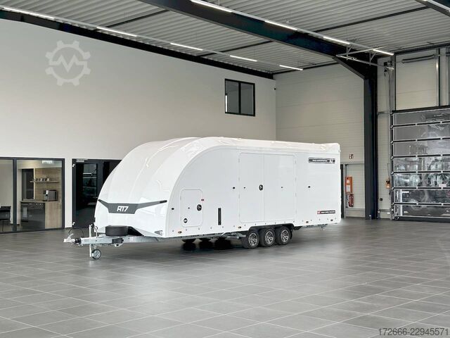 Autotransporter Brian James Trailers RACE TRANSPORTER 7 | 397-6023-35-3-10-W | TRIDEM | ZUSATZRAMPEN 600X235X199CM 3500KG GESCHLOSSENER AUTOTRAILER | WEISS