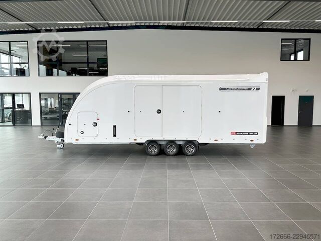 Autotransporter Brian James Trailers RACE TRANSPORTER 7 | 397-6023-35-3-10-W | TRIDEM | ZUSATZRAMPEN 600X235X199CM 3500KG GESCHLOSSENER AUTOTRAILER | WEISS