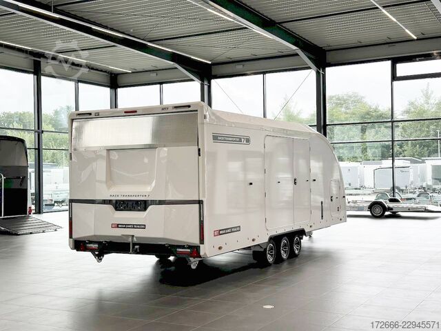 Autotransporter Brian James Trailers RACE TRANSPORTER 7 | 397-6023-35-3-10-W | TRIDEM | ZUSATZRAMPEN 600X235X199CM 3500KG GESCHLOSSENER AUTOTRAILER | WEISS