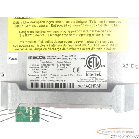 Component Mecos IMC15 / BG10837-04NE Umrichter Magnetlagerelektronik SN:ACHRM
