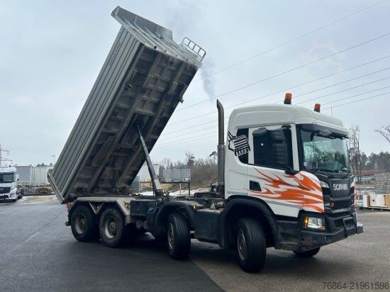 Camion basculante trilateral SCANIA P450 XT ,8X4 MEILLER GESTEINSKIPPER, BORDMATIK,  RETARDER