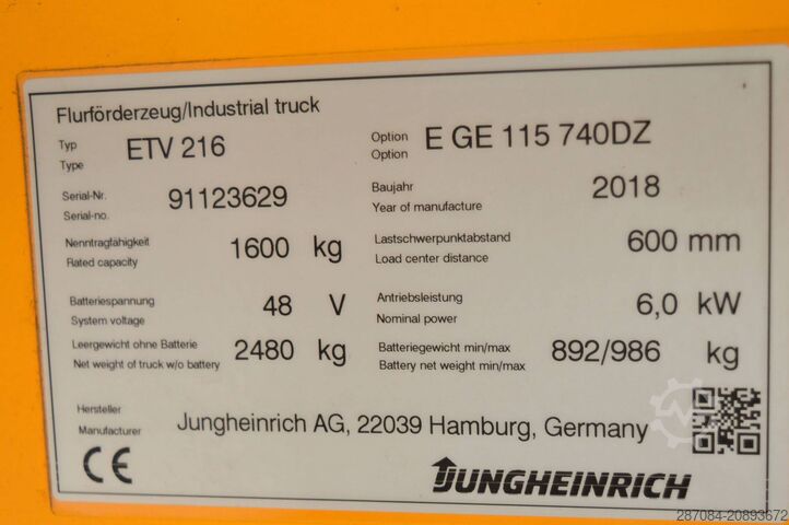  Jungheinrich ETV 216 Batterie Bj2023
