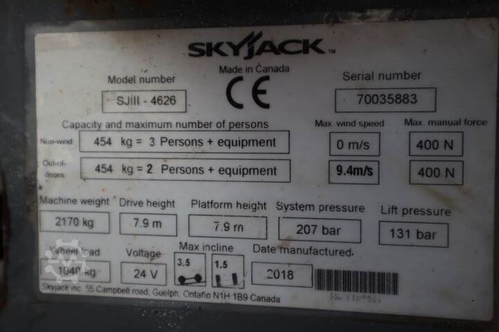 Scissor lift SkyJack SJ4626 ELECTRIC, 10M WORKING HEIGHT, 454KG CAPACIT