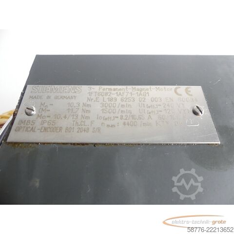 Ohjausyksikkö Siemens Stator für 1FT6082-1AF71 Motor SN EL189625302003