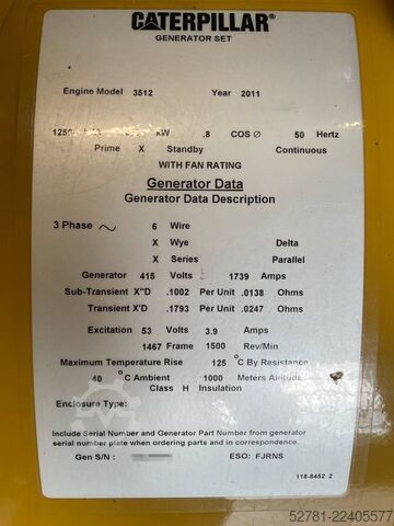  CAT 3512 - 1250 kVA Used Generator - DPX-12662