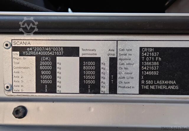 Camião-grua Scania R580 V8 6X4 TREKKER/TRACTOR/SZM MET EFFER 315/6...