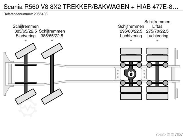 Ciężarówka z dźwigiem Scania R560 V8 8X2 TREKKER/BAKWAGEN + HIAB 477E-8 HIPR...