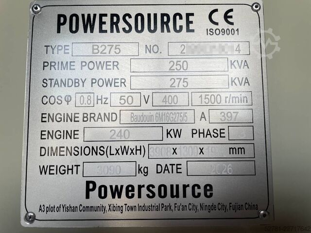  Baudouin 6M16G275/5 - 275 kVA Generator - DPX-19873