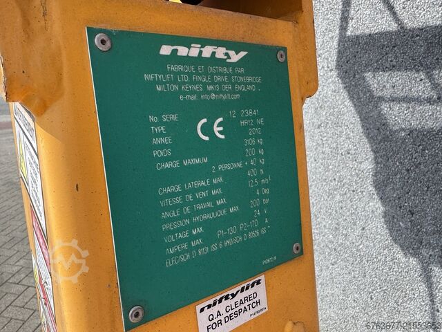 Nifty HR12 NE knækarm lift 4x2, elektrisk, 2012, 12 m arbejdshøjde NIFTYLIFT HR12 NE Knikarmhoogwerker 4x2 Elektrisch 2012 12M werkhoogte