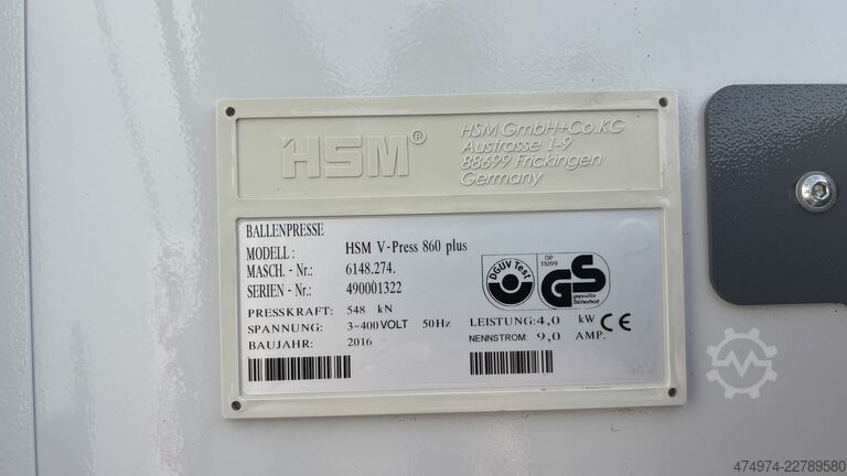Paper baler, paper compactor, press HSM V-Press 860 Plus