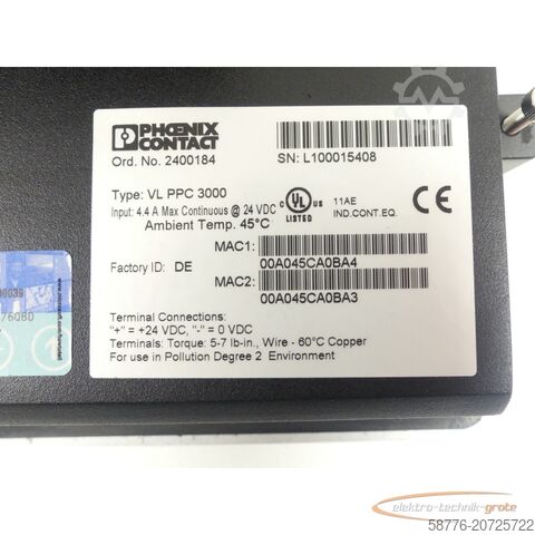 Phoenix Contact 组件 Phoenix Contact VL PPC 3000 Industrie-Panel-PC 2400184 SN:L100015408