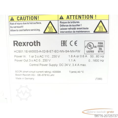 力士乐组件 Rexroth HCS01.1E-W0003-A-02-B-ET-EC-NN-S4-NN-FW MNR: R911340075 SN:7260408658607