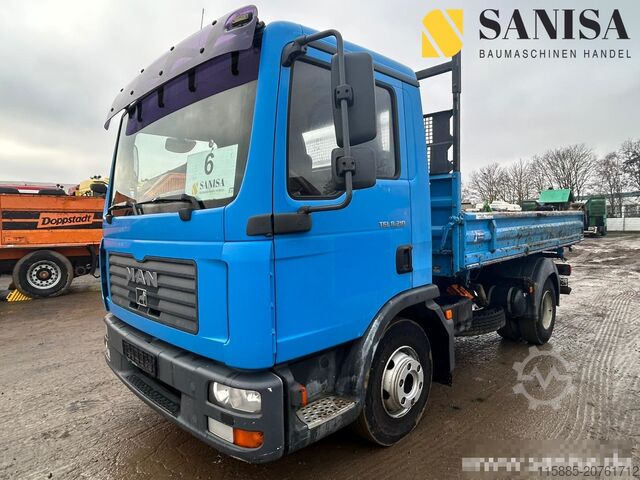Trismerni tovornjak s samopostrežnim vozilom MAN TGL 8.210/3 Seitenkipper/Meiller Aufbau