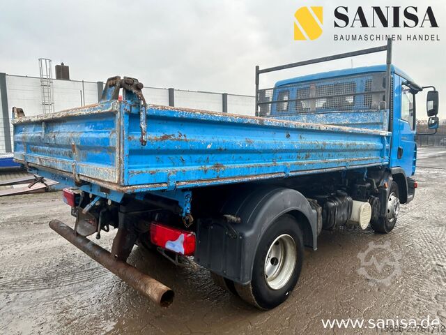 Trismerni tovornjak s samopostrežnim vozilom MAN TGL 8.210/3 Seitenkipper/Meiller Aufbau