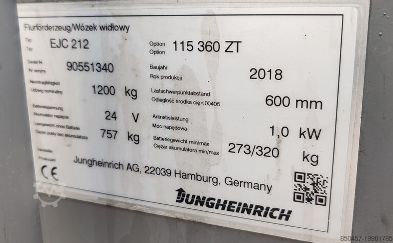 Raklapos targoncák Jungheinrich EJC212 3.6m/ 2018yy/ 1574mh