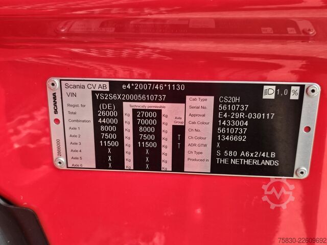Transport af volumen Scania S580 V8 / 6x2/4 / MEGA / LOWDECK / 103 cm