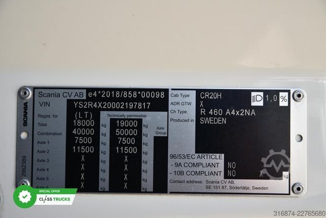 Standard dragbil SCANIA R460 CR20H ACC ADAS Package
