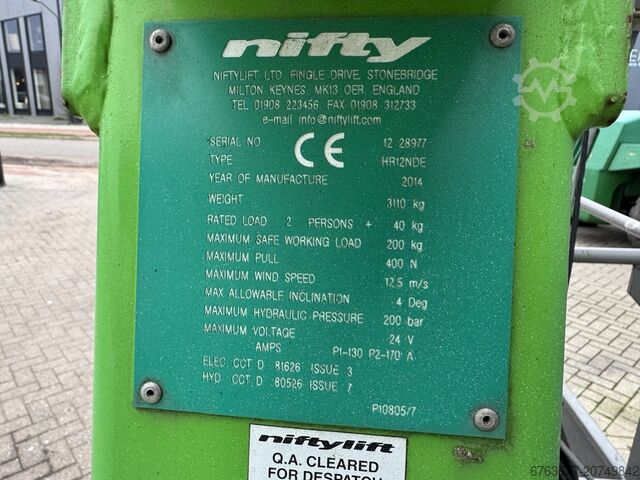  NIFTYLIFT HR12NDE Knikarmhoogwerker / Arbeitsbuhne HYBRIDE Kubota diesel 4x2 2014