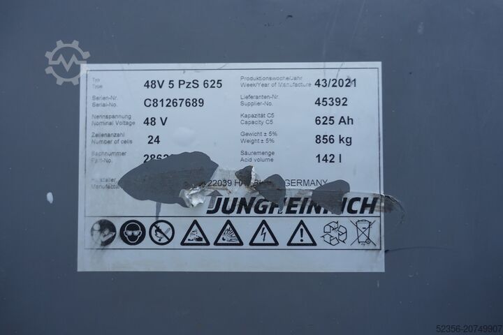 Trukkien akku Jungheinrich Staplerbatterie 48V 5PzS625 C5-getestet 95%