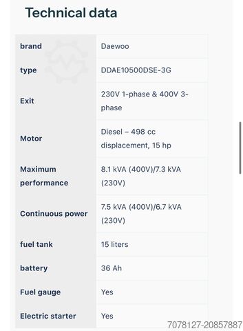 Gerador diesel DAEWOO Agregat 8.1 kva DDAE10500DSE-3G