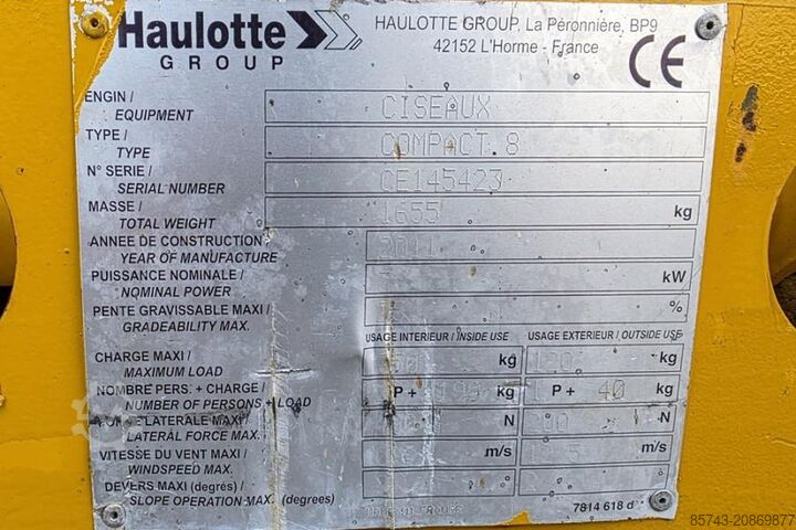 Scherenhebebühne Haulotte Compact 8 Electric, 8.2m Working Height, 350kg Cap