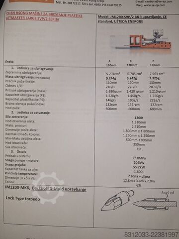 Mašina za brizganje plastike CHEN HSONG JM1200-C3-SVP/2