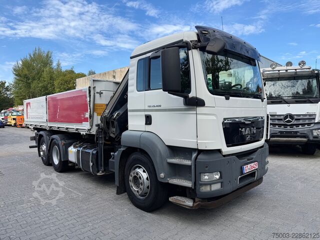 Flatbed truck MAN TGS 26.400 6X2 Kipper mit Kran Hiab 166-3