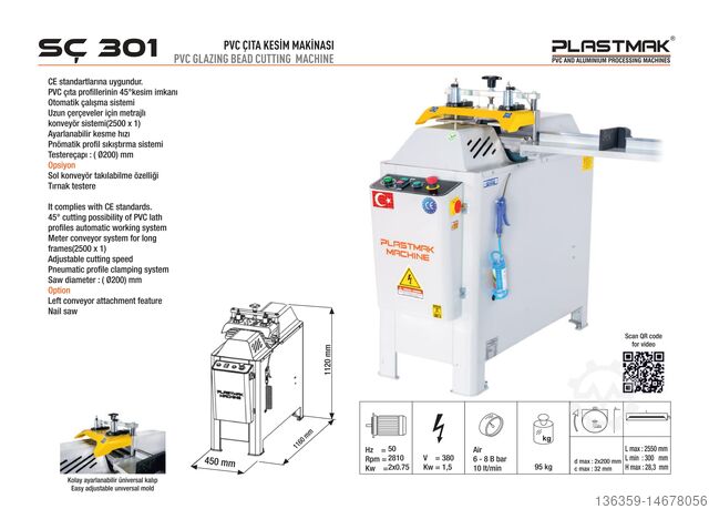 SKÄRMASKIN FÖR PVC-STAKET PLASTMAK PVC ALÜMİNYUM İŞLEME MAKİNELERİ SÇ 301 PVC ÇITA KESME MAKİNESİ