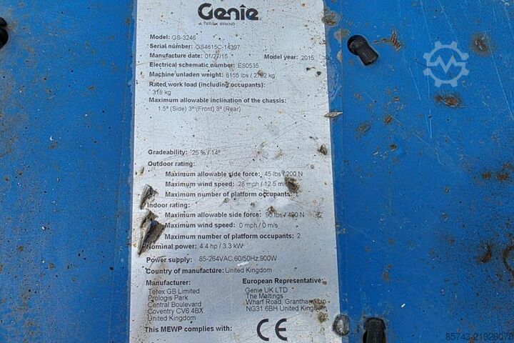 Ножичен асансьор Genie GS3246 Electric, Working Height 11.75 m, 318kg Cap