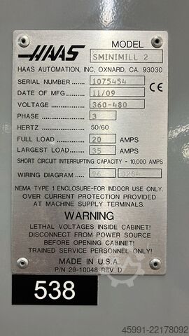 Vertical machining center HAAS Super Mini Mill 2