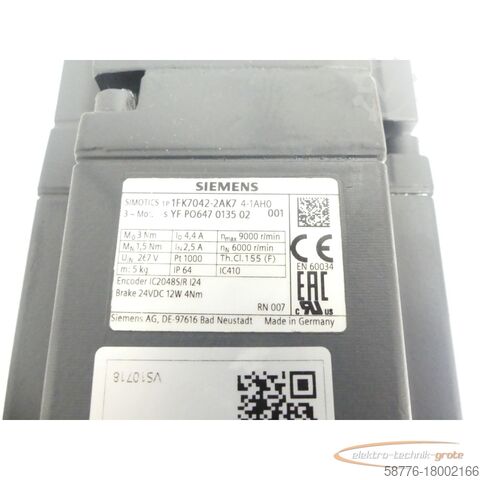 Moteur Siemens Siemens 1FK7042-2AK74-1AH0 Motor SN:YFP0647013502001 - mit 12 Monaten Gwl.! -