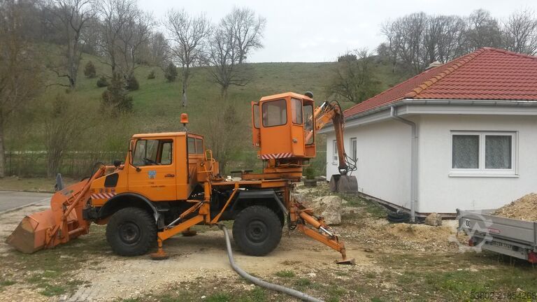 Unimog Klaus Bagger Frontlader Mercedes-Benz Unimog U424/U1000