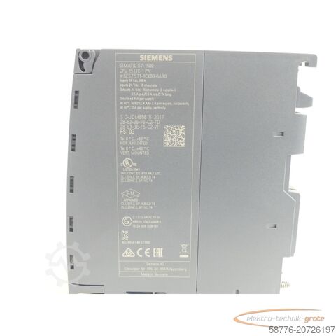 Siemens component Siemens 6ES7511-1CK00-0AB0 Kompakt-CPU 1511C-1 PN E-Stand: 03 SN:C-JDM85815