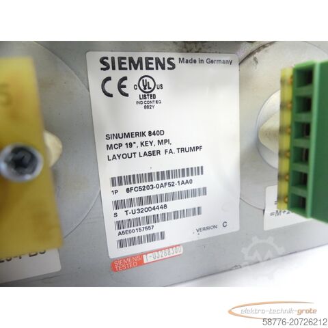 Siemens komponent Siemens 6FC5203-0AF52-1AA0 MCP 19" 840D MPI Version C SNT-U32004448