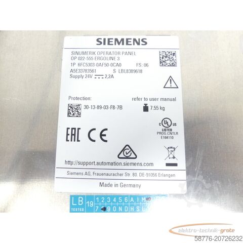 Siemens komponents Siemens 6FC5303-0AF50-0CA0 Display OP 022-555 Ergoline 3 SN LBL8389618 - ungebr.