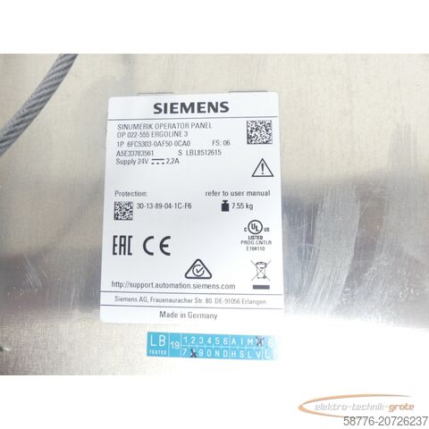 Siemens komponents Siemens 6FC5303-0AF50-0CA0 Display OP 022-555 Ergoline 3 SN LBL8512615 - ungebr.