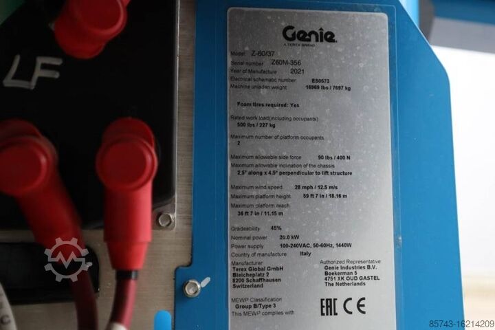 Mafsallı teleskopik çalışma platformu Genie Z60/37FE Valid Inspection, *Guarantee! Hybrid, 4x4